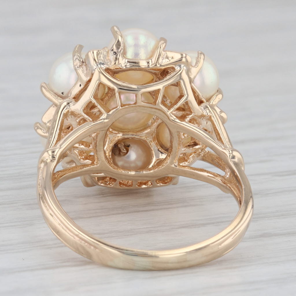 Gray Cultured Pearl Diamond Cluster Ring 14k Yellow Gold Size 9 Cocktail