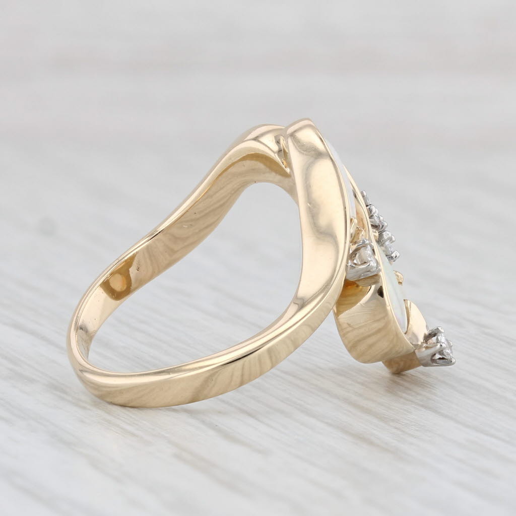 Light Gray 0.15ctw Diamond 3-Stone Opal Ring 14k Yellow Gold Size 6.75 Cocktail