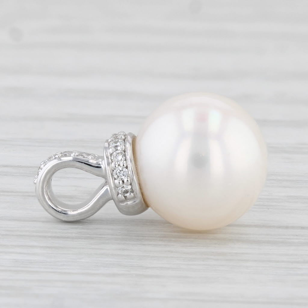 Light Gray Cultured Pearl Diamond Pendant 14k White Gold Small Drop