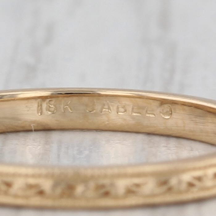 Jabel 18k Yellow Gold Wedding Band Size 6 Stackable Ring Ornate Pattern