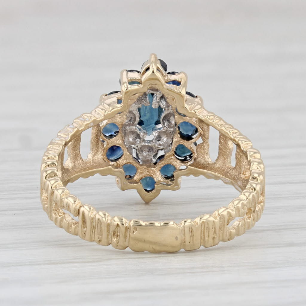 Light Gray 0.90ctw Marquise Blue Sapphire Diamond Ring 10k Yellow Gold Size 6.25