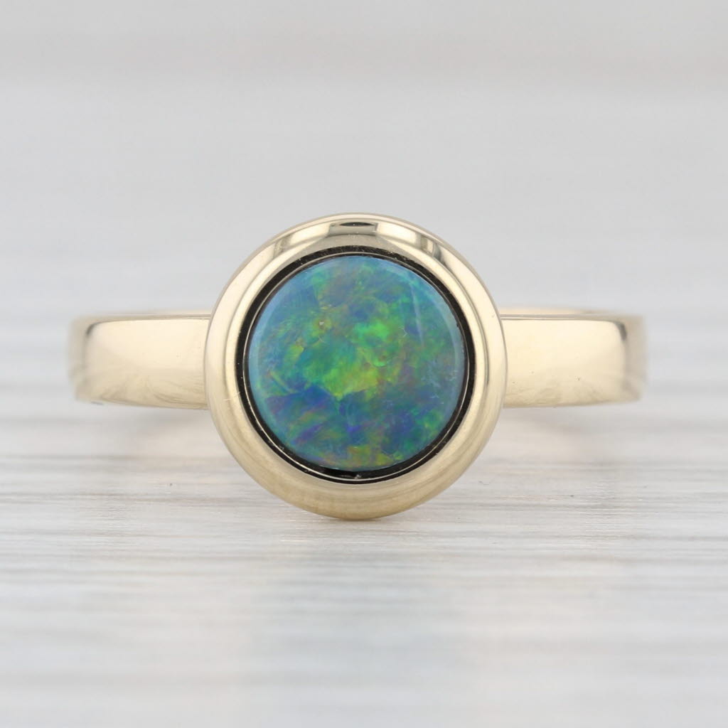 Round Blue Green Assembled Opal Ring 14k Yellow Gold Size 7