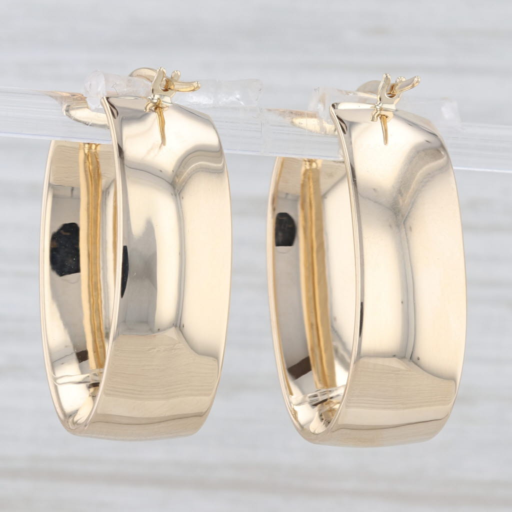 Light Gray Beveled Oval Hoop Earrings 14k Yellow Gold Snap Top Hoops