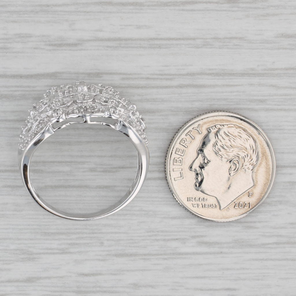 Gray Floral Openwork Diamond Ring 10k White Gold Size 7.25 Cocktail