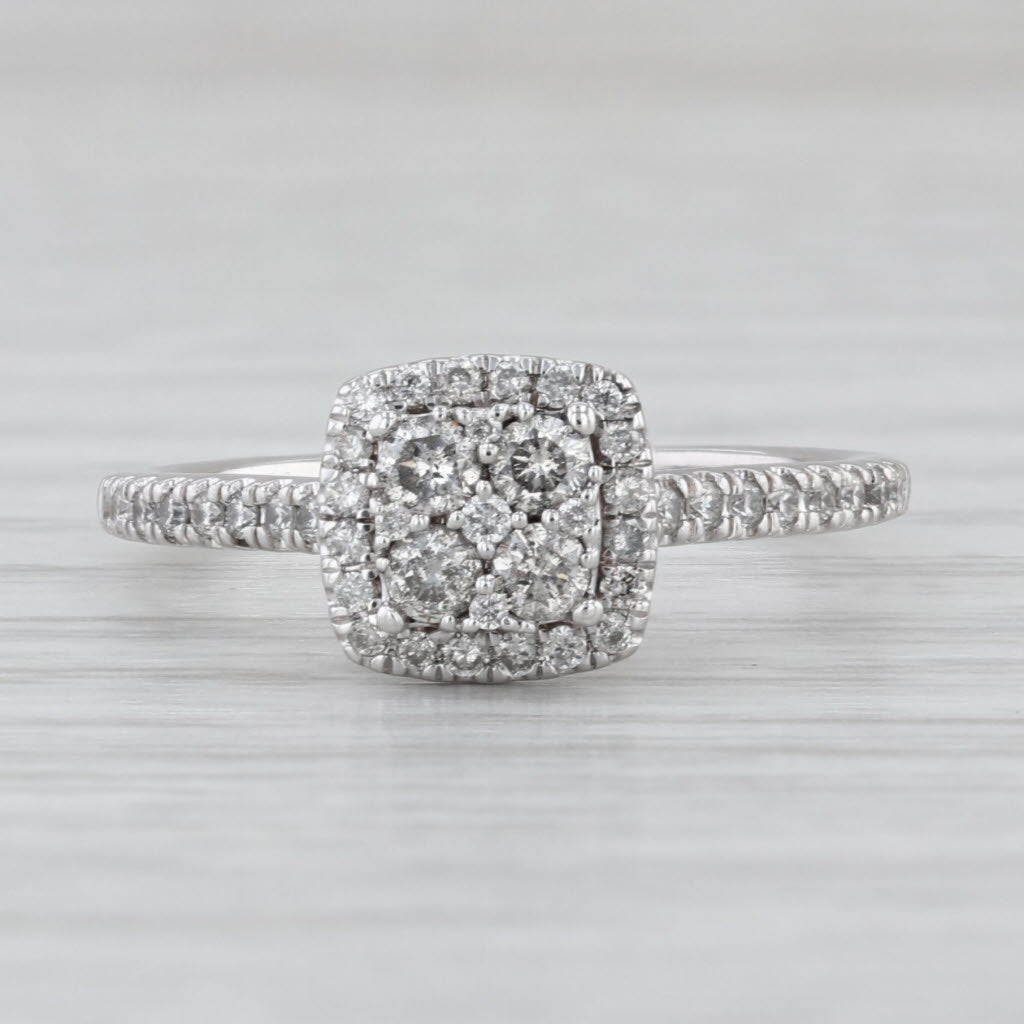 0.32ctw Diamond Cluster Halo Engagement Ring 10k White Gold Size 6