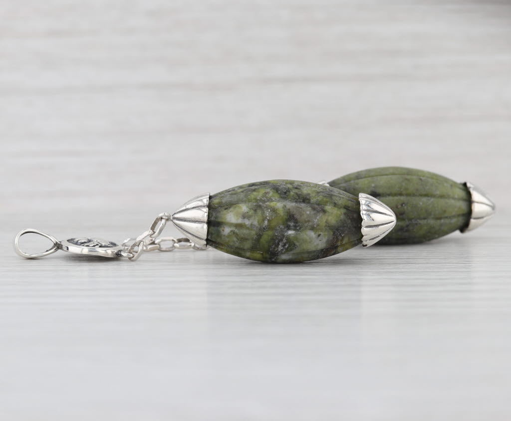 Irish Claddagh Pendant Sterling Silver Carved Connemara Marble Made in Ireland