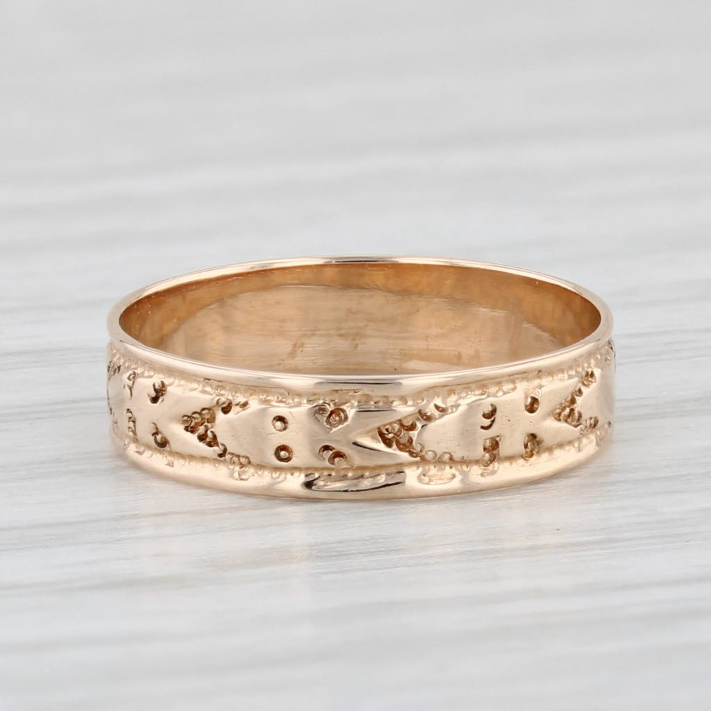 Light Gray Antique Victorian Etched Band Baby Ring 10k Yellow Gold Size 2