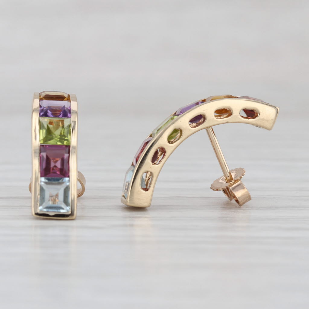 3.10ctw Rainbow Gemstone Journey Earrings 14k Gold Garnet Amethyst Peridot Topaz