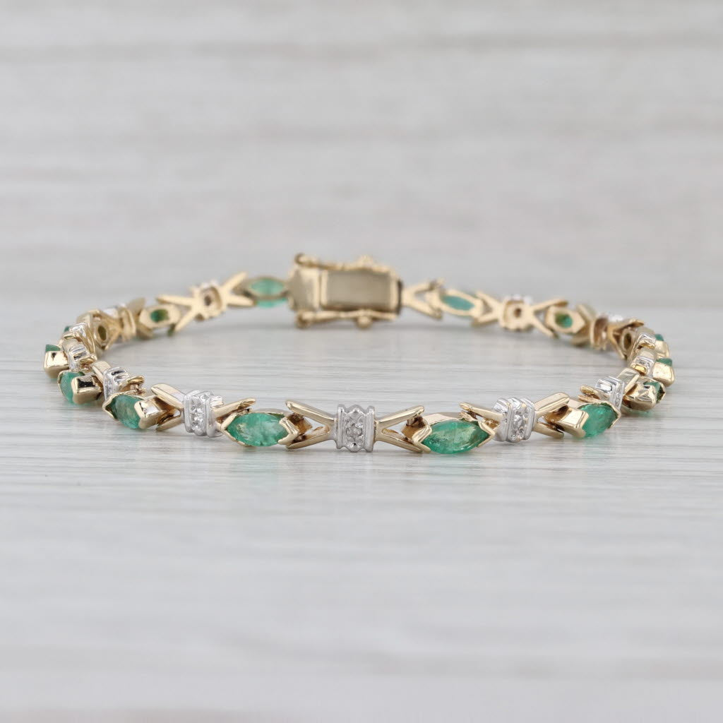 1.94ctw Emerald Diamond Tennis Bracelet 10k Yellow White Gold 7" 3.6mm