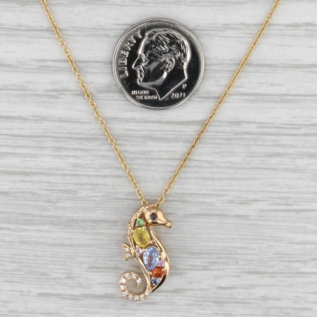 Effy 0.75ctw Gemstone Seahorse Pendant Necklace 14k Gold 16-18" Cable Chain