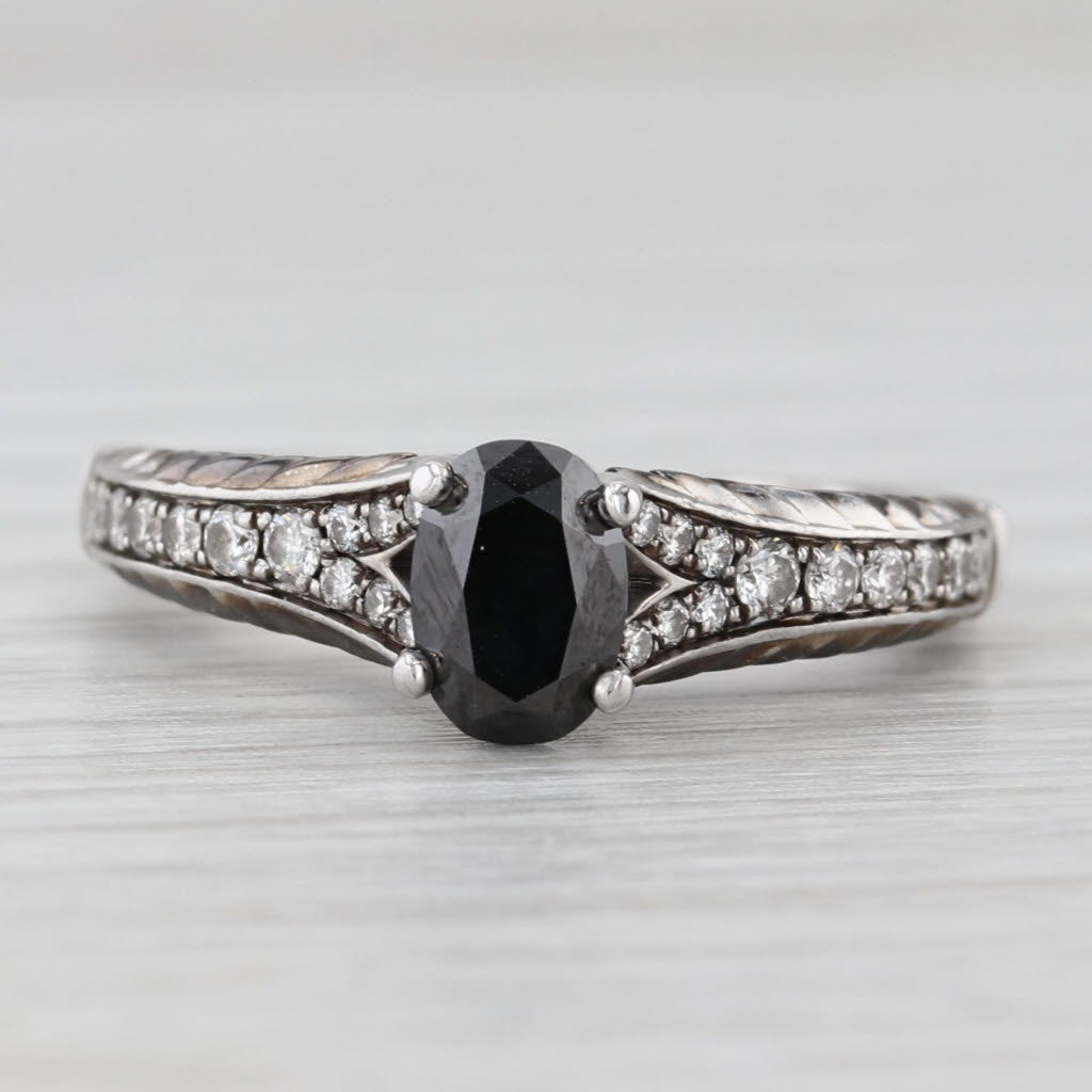 Light Gray Disney Enchanter Villians Oval Black Diamond Ring 14k White Gold Engagement
