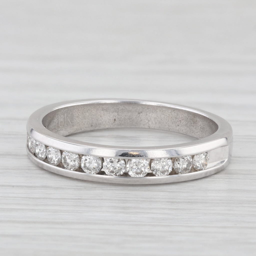 Light Gray 0.48ctw Diamond Wedding Band 10k White Gold Size 7 Stackable Anniversary Ring