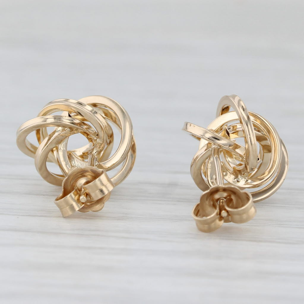Light Gray Love Knot Stud Earrings 14k Yellow Gold