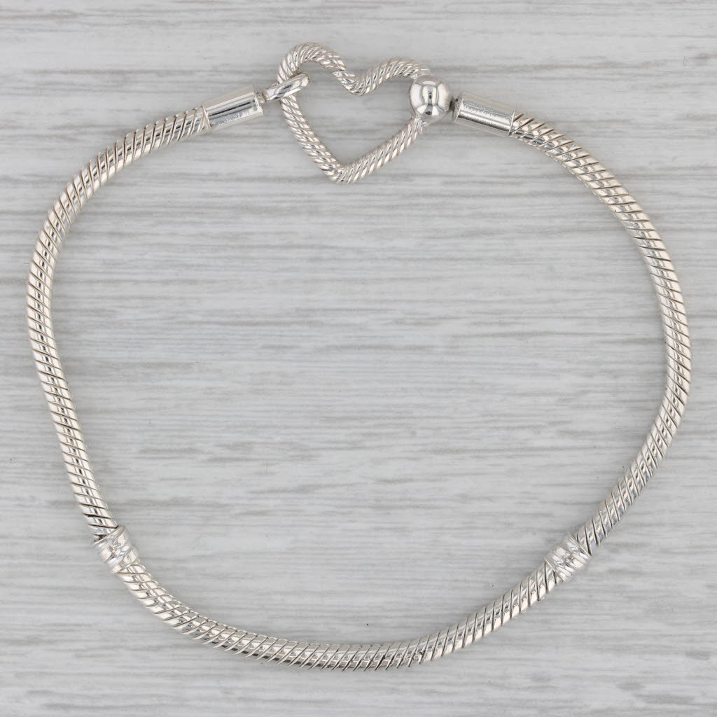 Gray Pandora Moments Heart Clasp Charm Bracelet 599539C00 Sterling Silver 7.75"