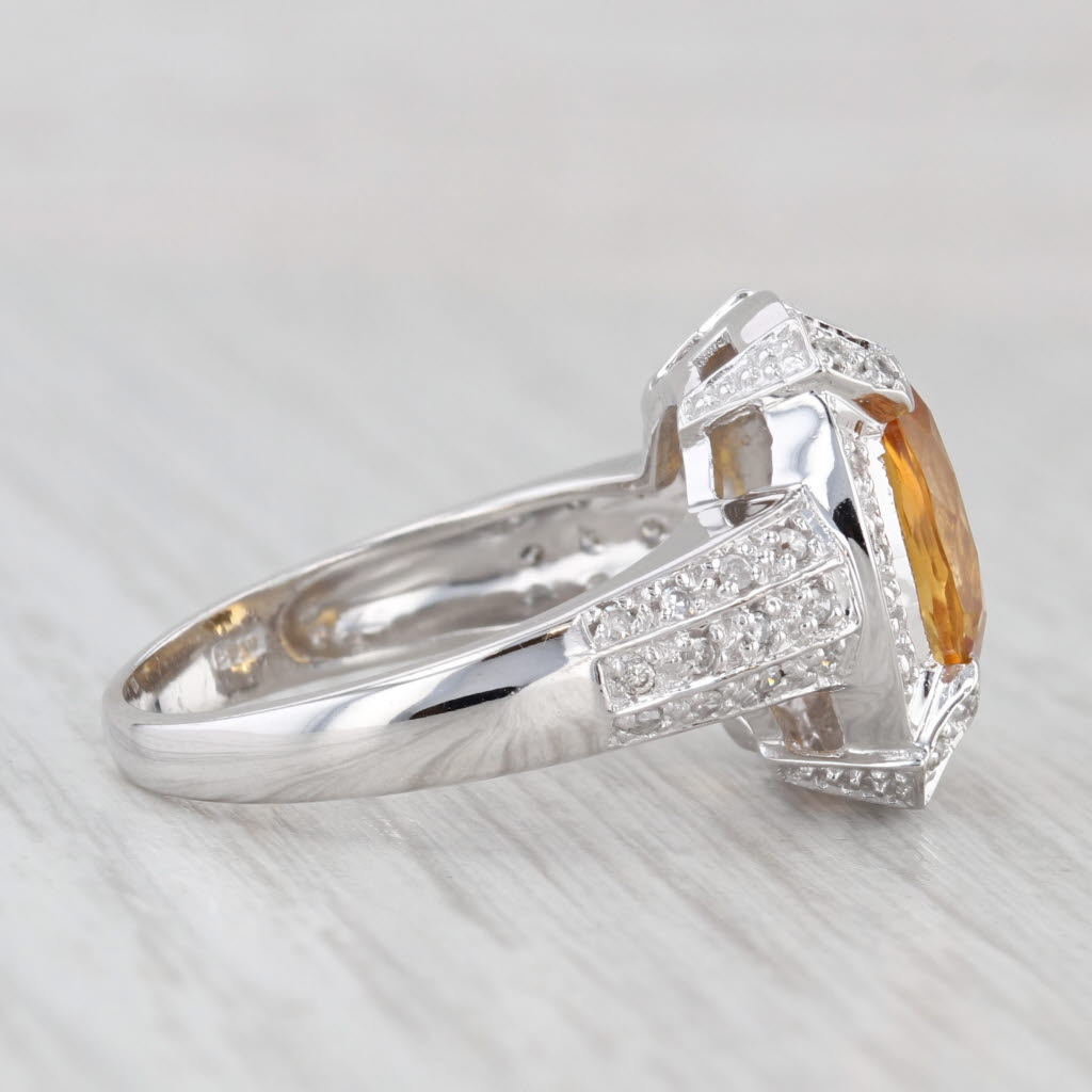 Light Gray 4.11ctw Citrine Diamond Halo Ring 14k White Gold Size 8.75 Cocktail