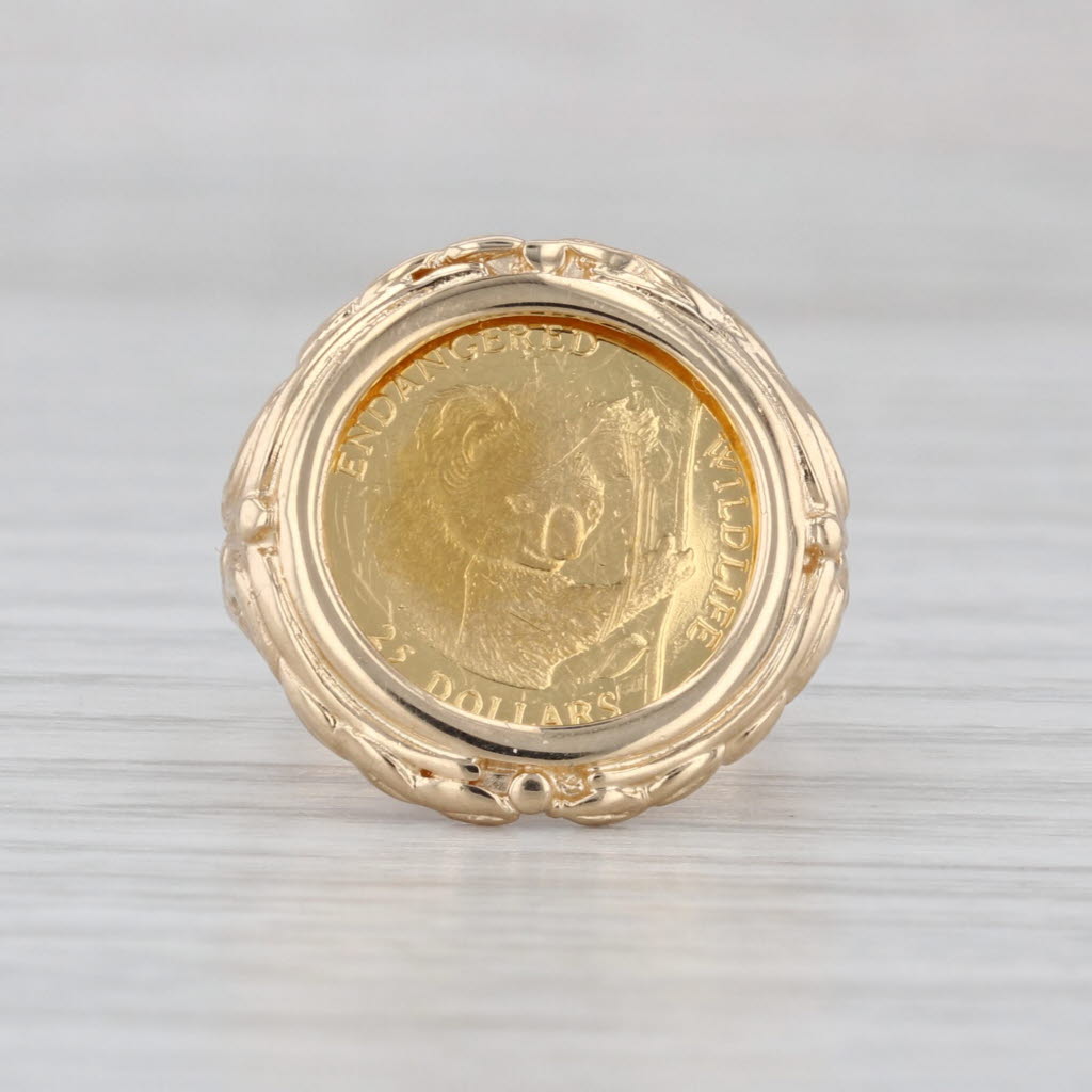 1991 Elizabeth II Cook Islands Koala 25 Dollar Coin Ring 14k 24k Gold Size 4.75