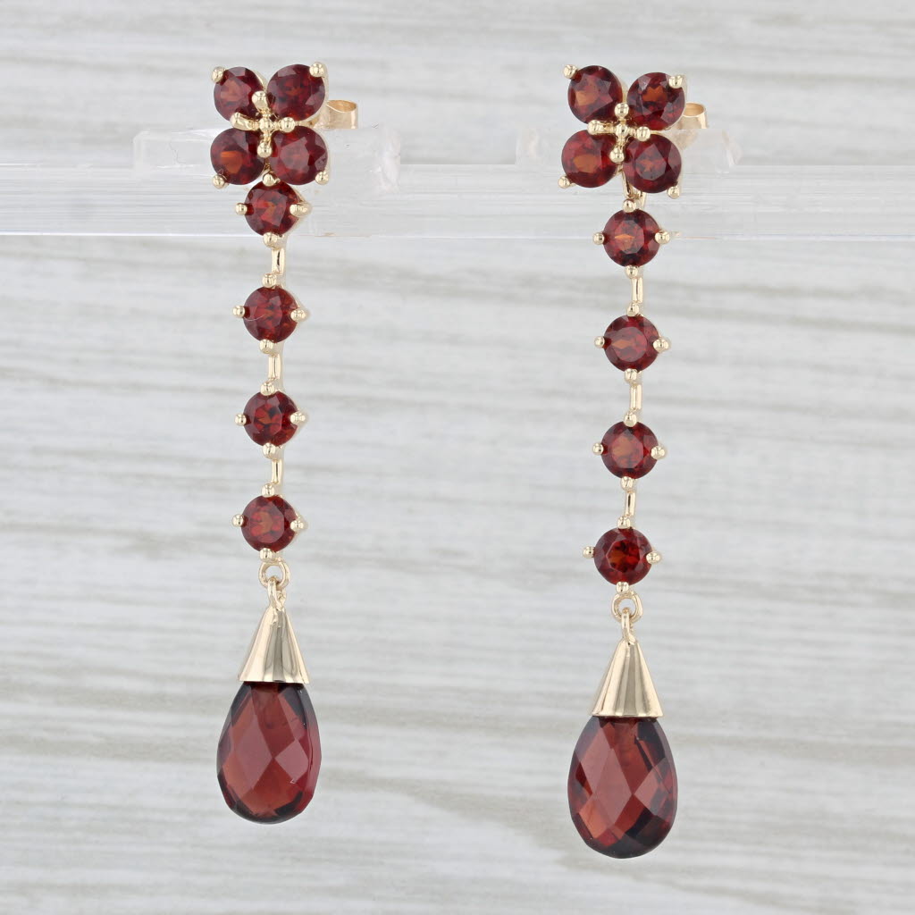 Light Gray 5.80ctw Garnet Journey Teardrop Briolette Dangle Earrings 14k Yellow Gold