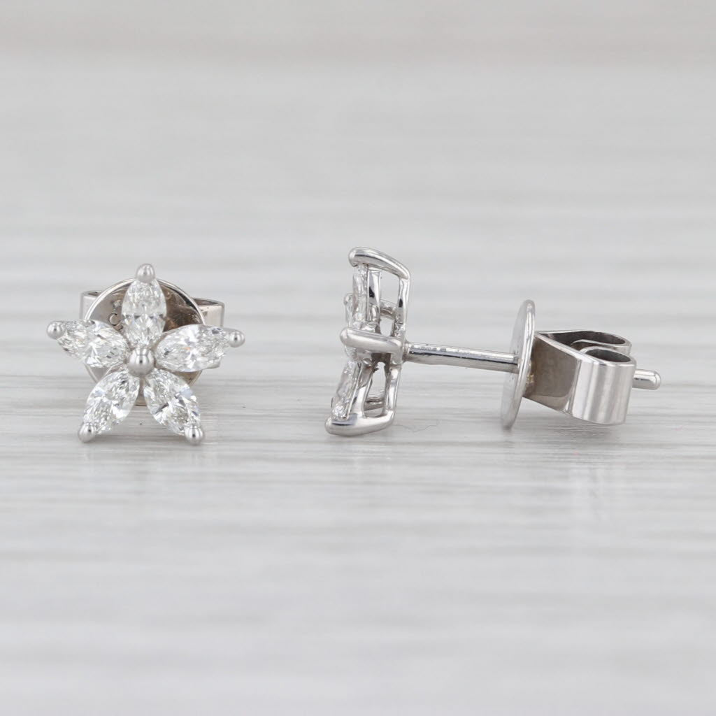 0.45ctw Diamond Flower Stud Earrings 14k White Gold Floral Studs
