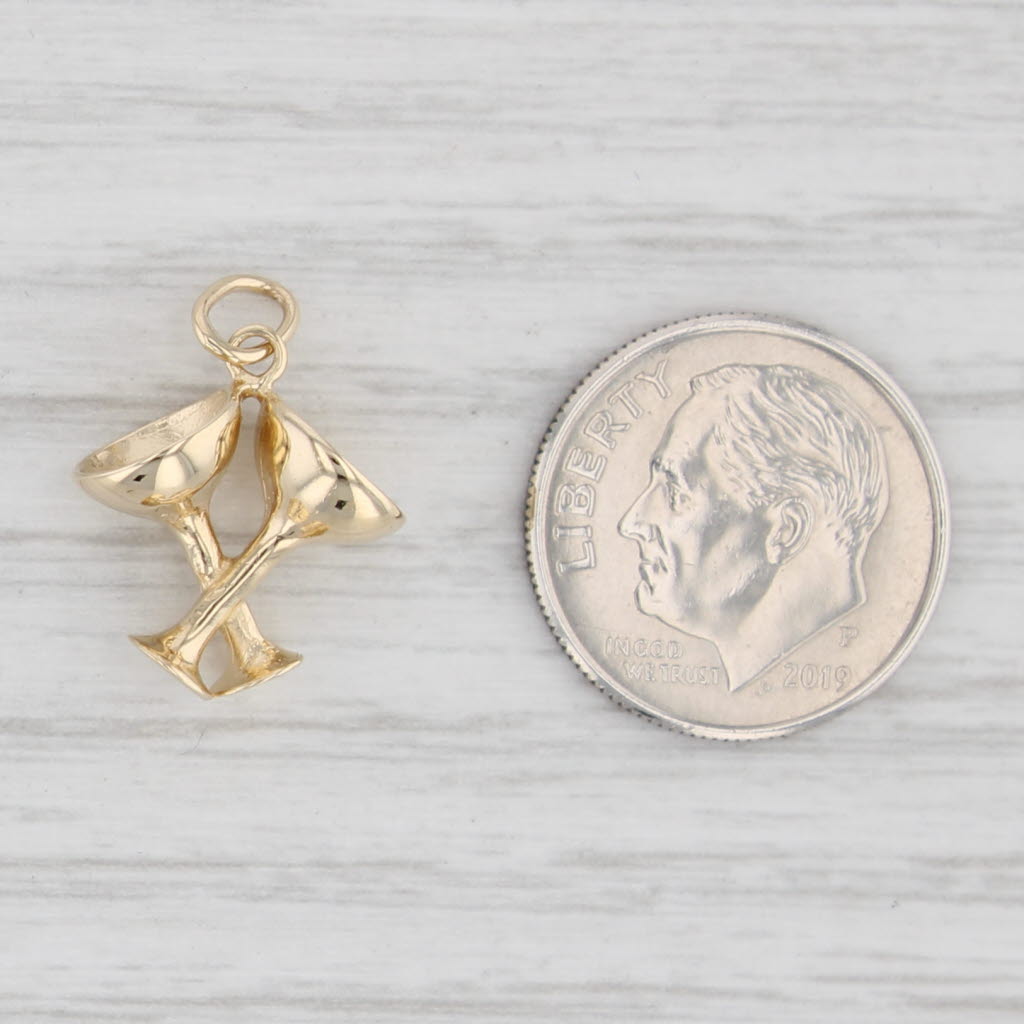 Light Gray Champagne Glasses Charm 14k Yellow Gold Bridal Jewelry Toast Pendant