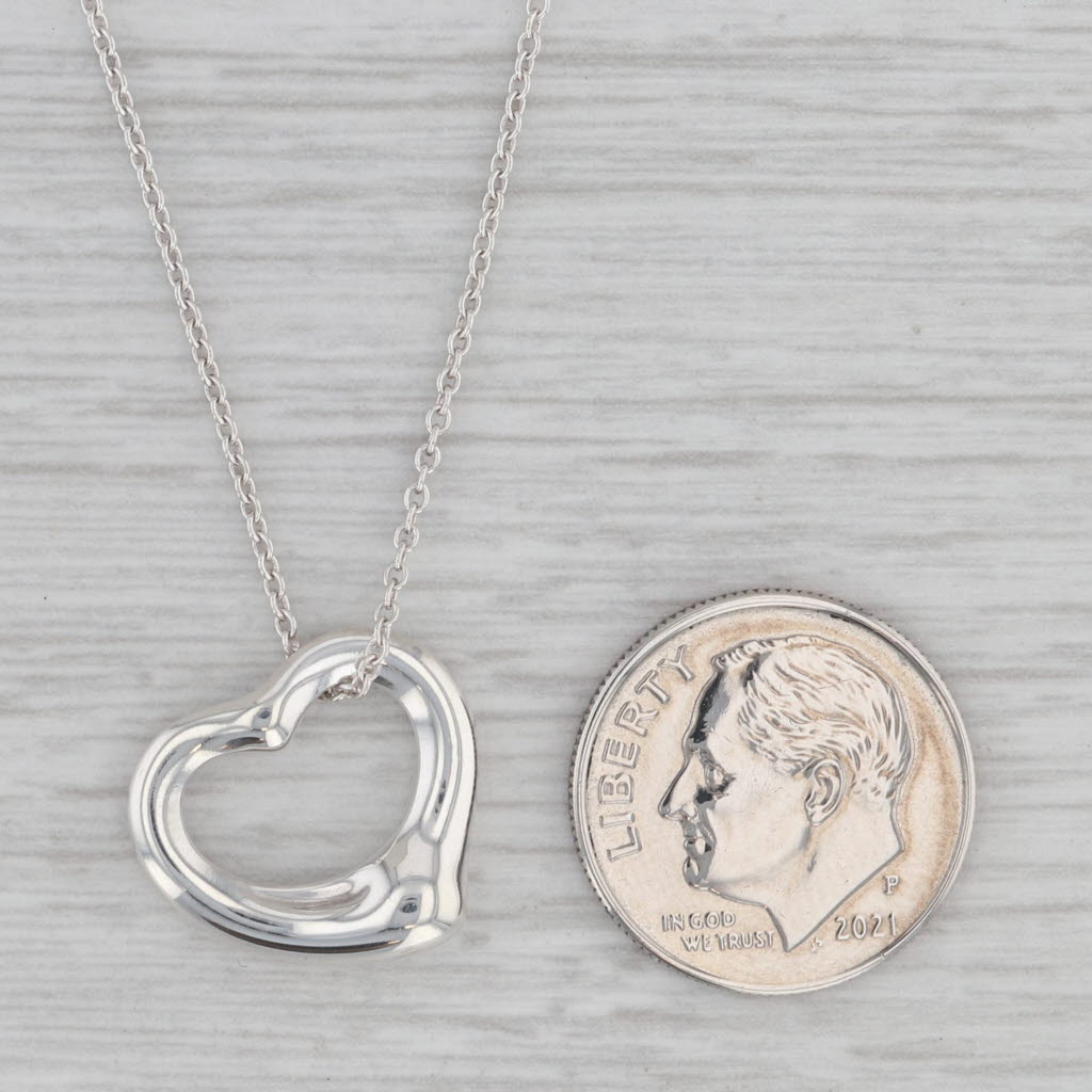 Gray Tiffany & Co. Elsa Peretti Sterling Silver Open Heart Pendant Necklace 18" w/Box