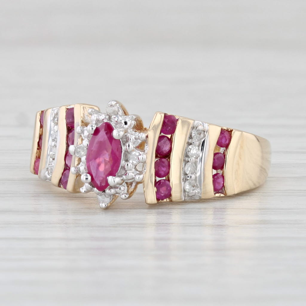 Light Gray 0.43ctw Marquise Ruby Diamond Halo Ring 10k Yellow Gold Size 7.5