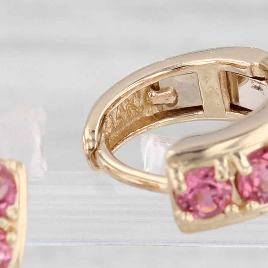 Light Gray 1.15ctw Pink Tourmaline Hoop Huggie Earrings 14k Yellow Gold Round Hoops