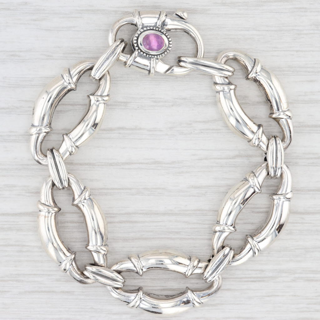 Light Gray Scott Kay Amethyst Chunky Link Bracelet Sterling Silver 5.75" 15.8mm