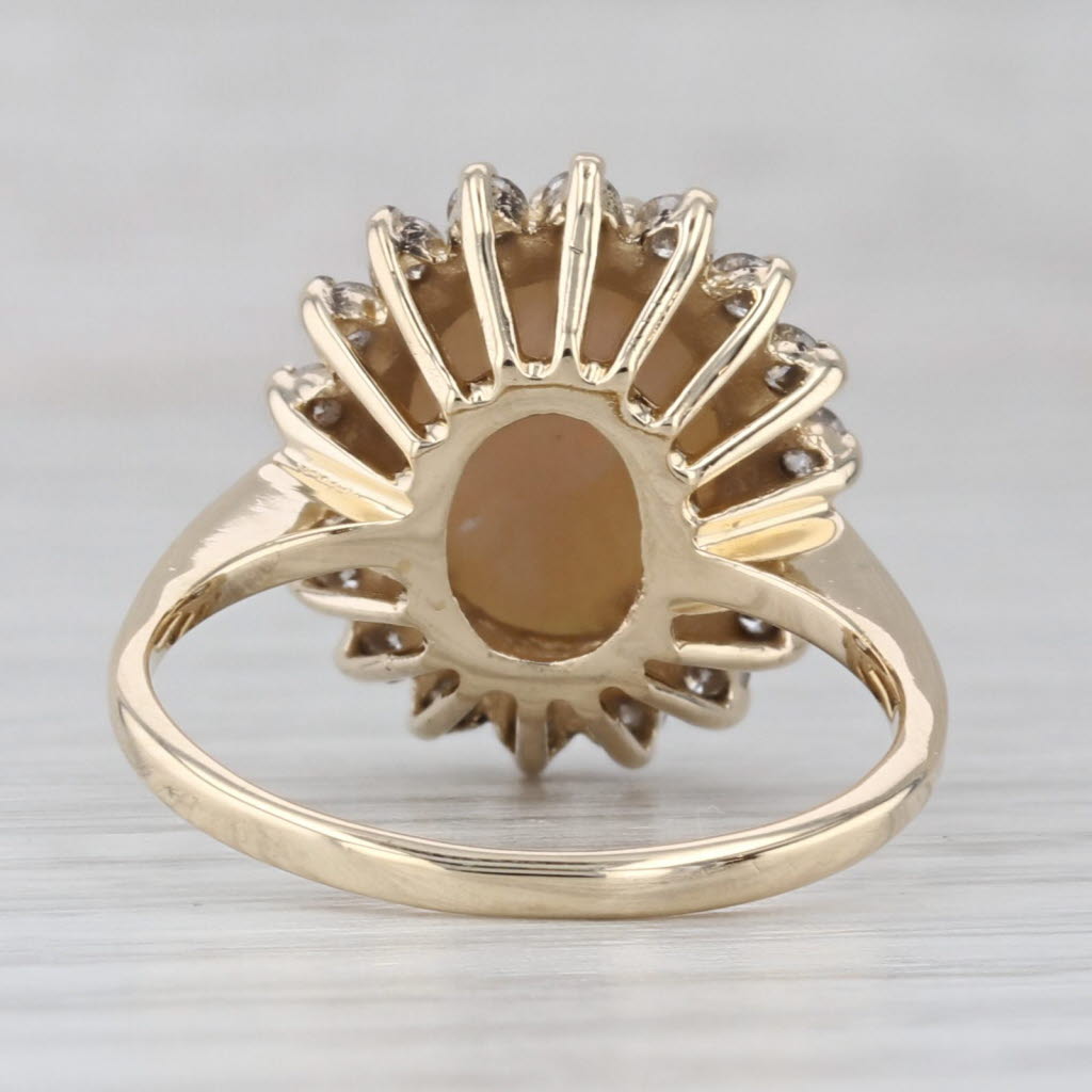 Oval Opal Cabochon Diamond Halo Ring 14k Yellow Gold Size 6.75