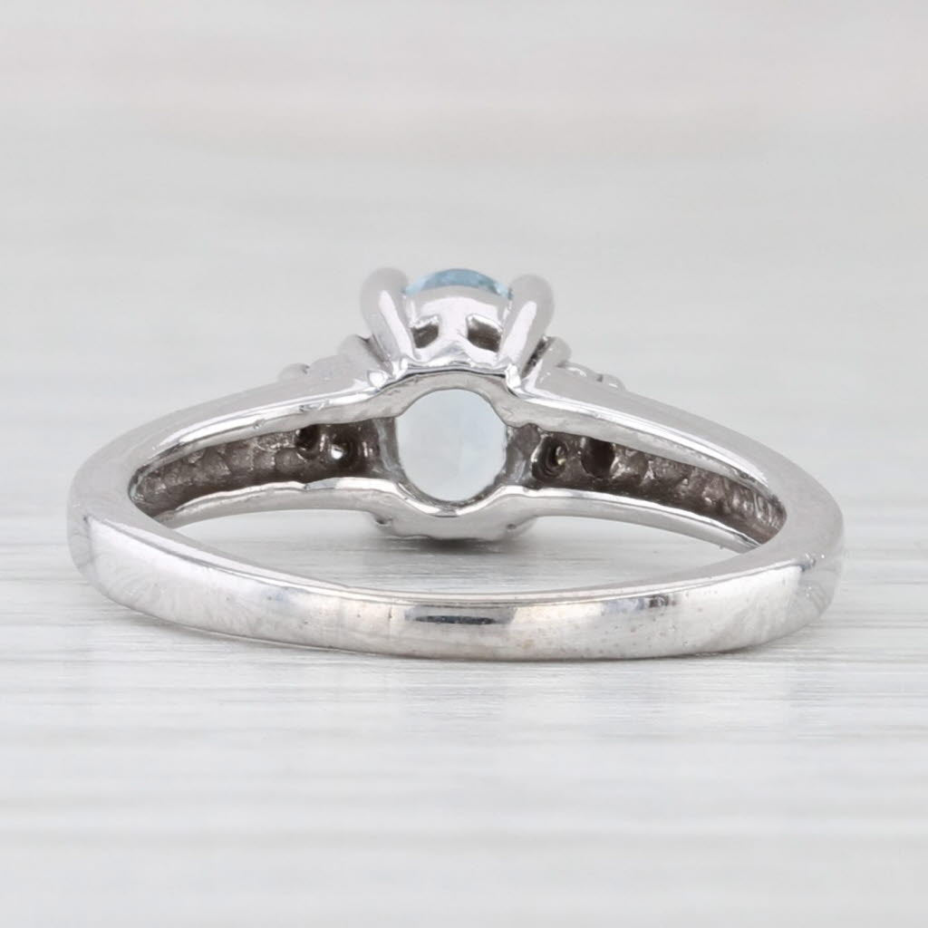 0.70ctw Oval Aquamarine Diamond Ring 10k White Gold Size 6