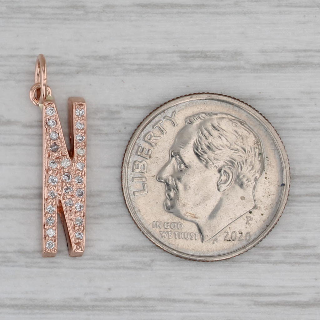 Gray Diamond Letter Initial "N" Pendant 14k Rose Gold Charm
