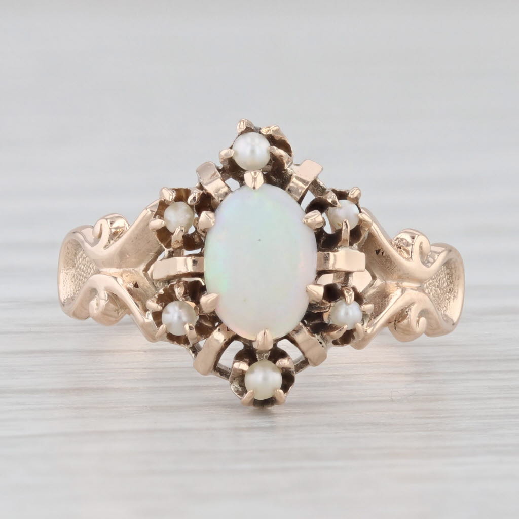 Light Gray Antique Opal Pearl Ring 10k Yellow Gold Size 5.25