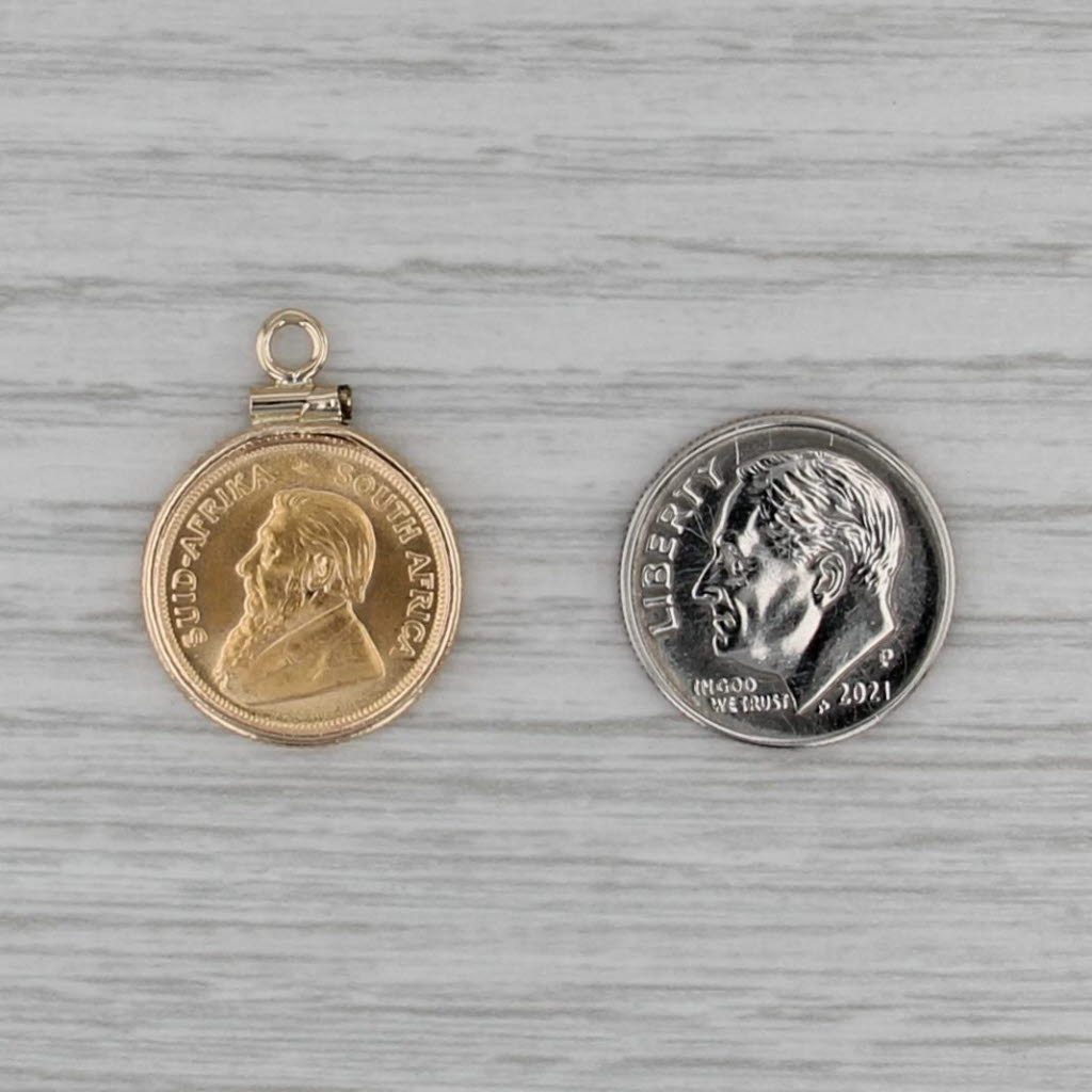 1984 1/10 oz South African Krugerrand Coin Pendant 14k 22k Yellow Gold