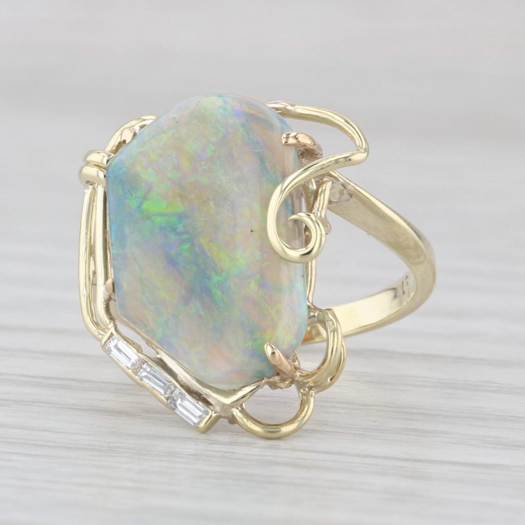 Multicolor Freeform Opal Diamond Abstract Ring 14k Yellow Gold Size 5.5 Cocktail