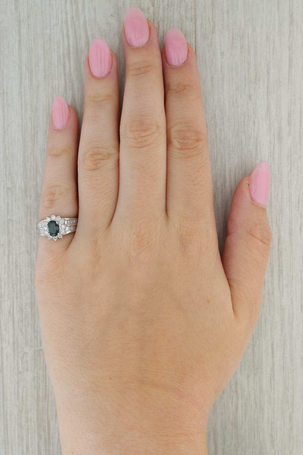 Tan 1.69ctw Blue Sapphire Diamond Halo Ring 18k White Gold Size 5.5