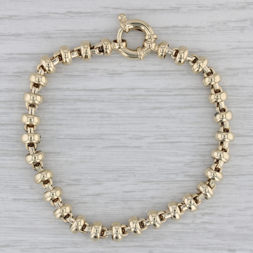 Gray Bead Chain Bracelet 14k Yellow Gold 7.5" 6.7mm