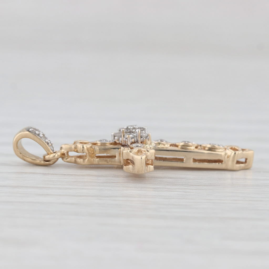 Light Gray Diamond Openwork Cross Pendant 14k Yellow Gold Religious Jewelry