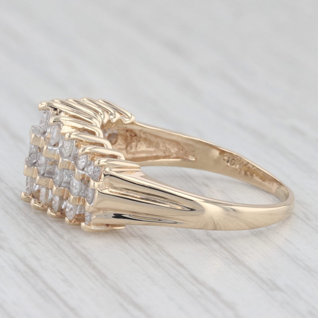 Light Gray 0.80ctw Diamond Cluster Tiered Ring 10k Yellow Gold Size 8.75