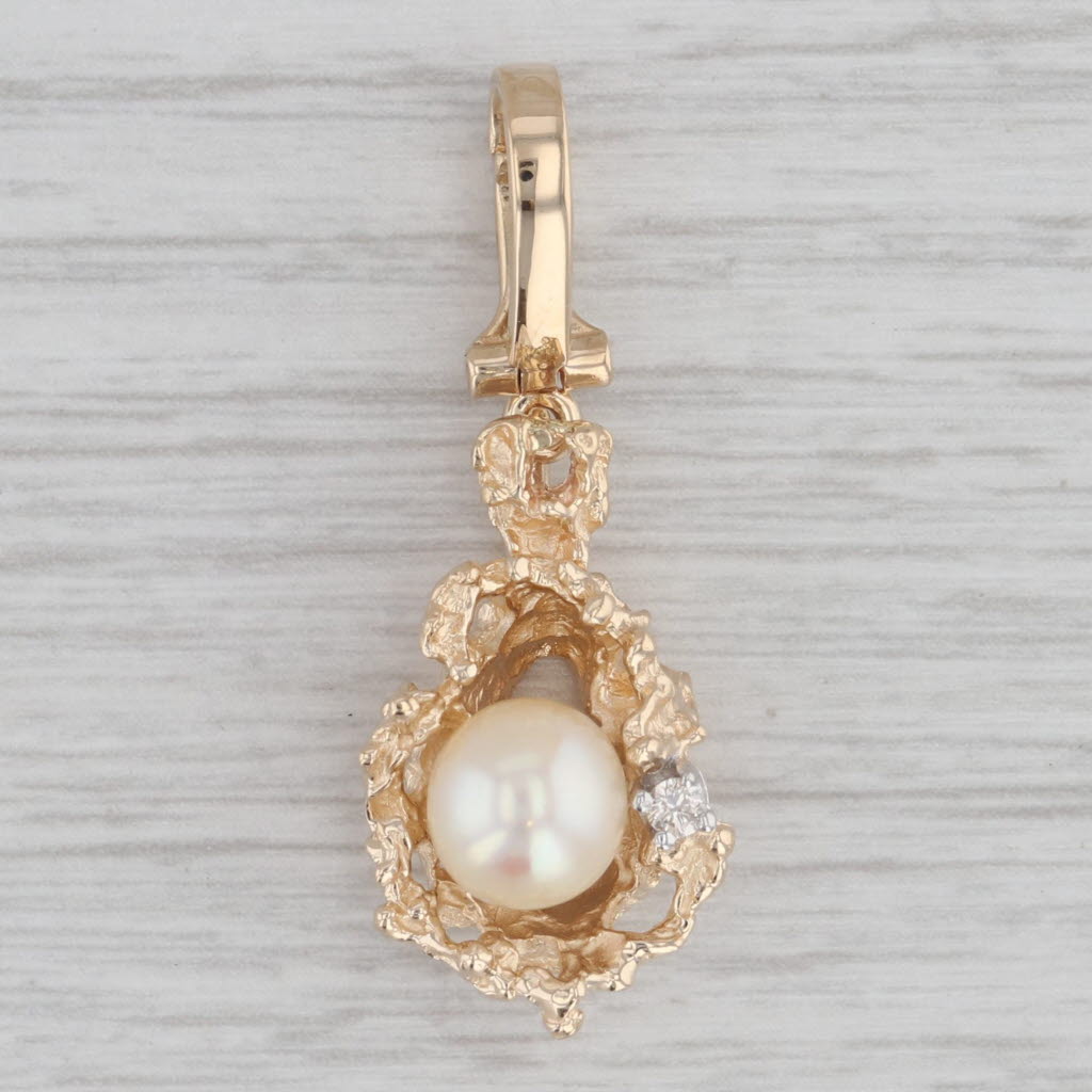Gray Cultured Pearl Diamond Enhancer Pendant 14k Yellow Gold Clip Bail