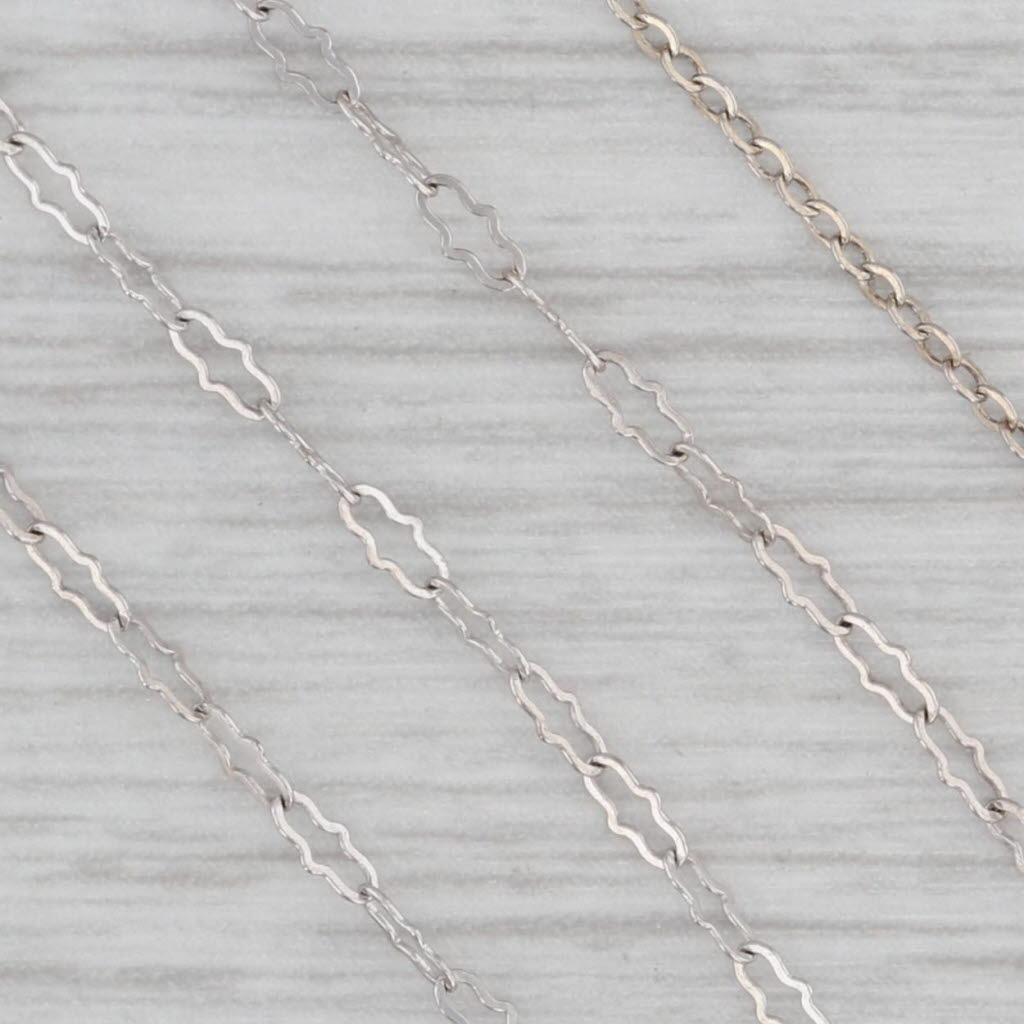 Gray Art Deco Diamond Filigree Pendant Necklace 10k White Gold 17" Crinkle Chain