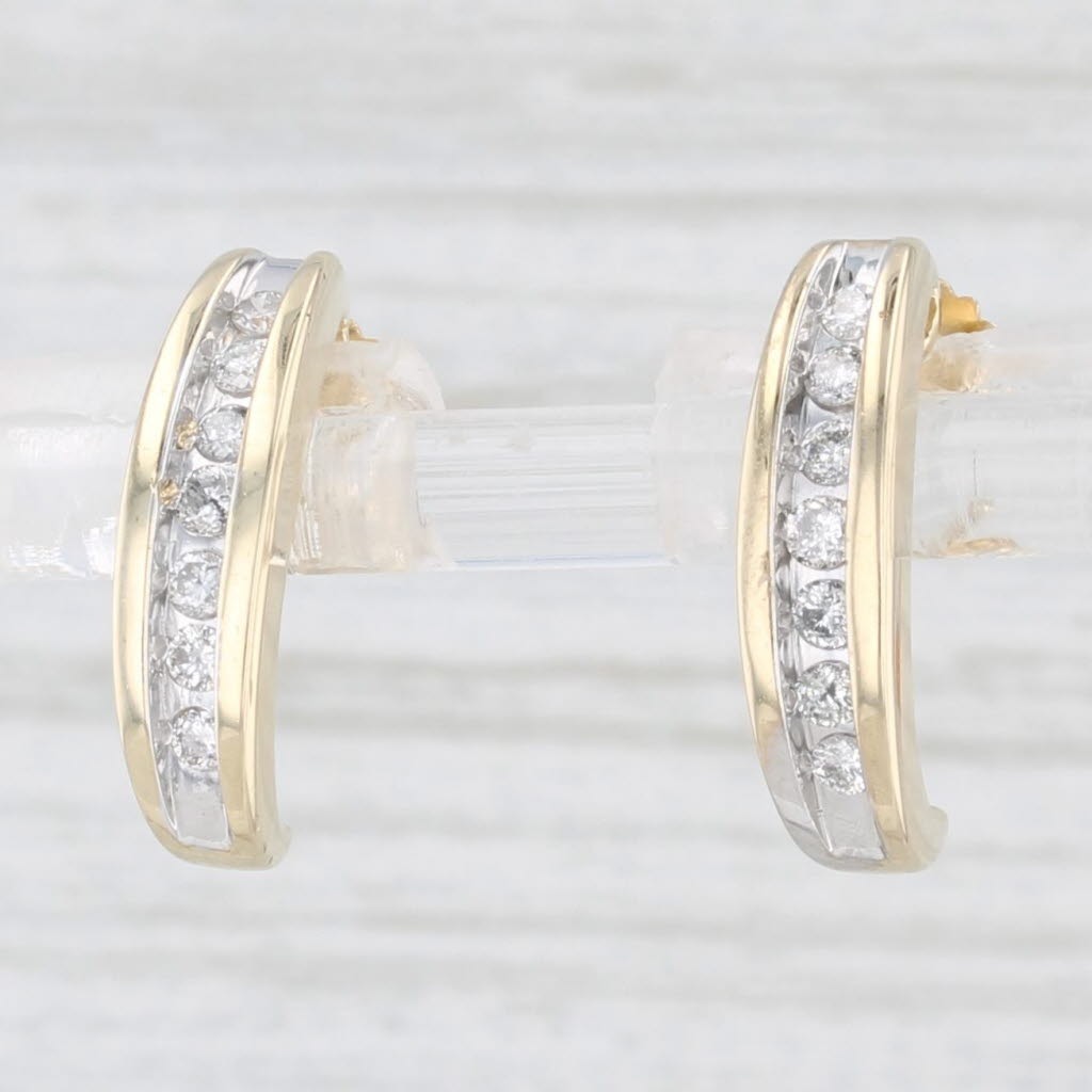 Light Gray 0.20ctw Diamond Journey J-Hook Earrings 14k Yellow Gold Pierced Drops