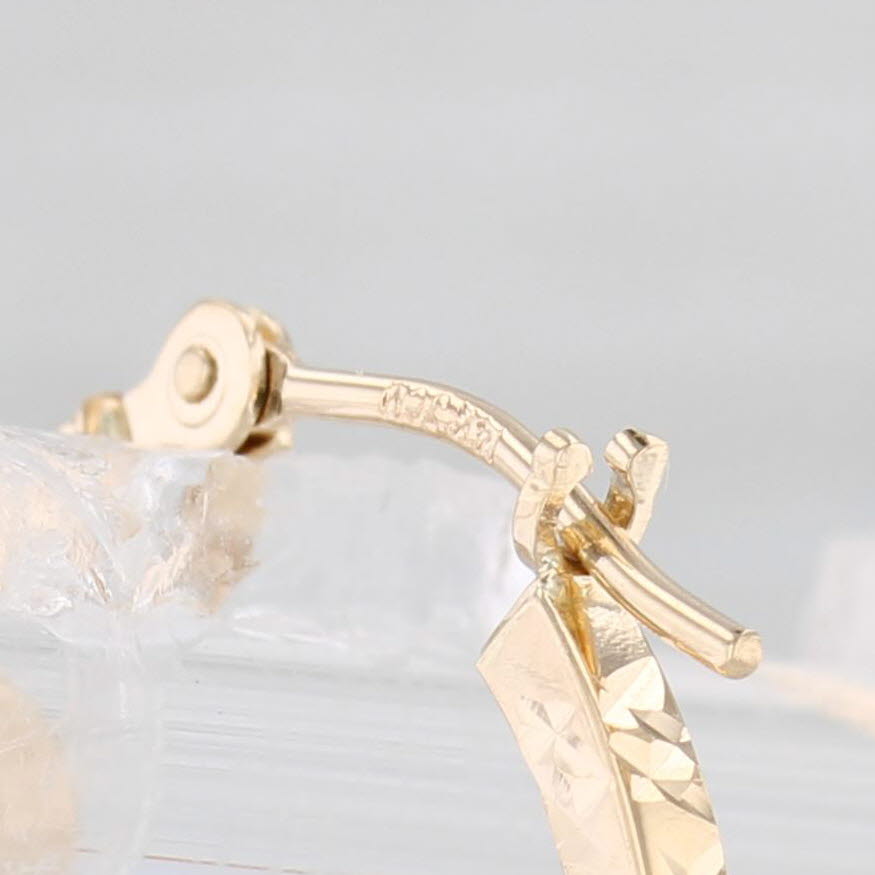 Light Gray Patterned Hoop Earrings 14k Yellow Gold Snap Top Round Hoops