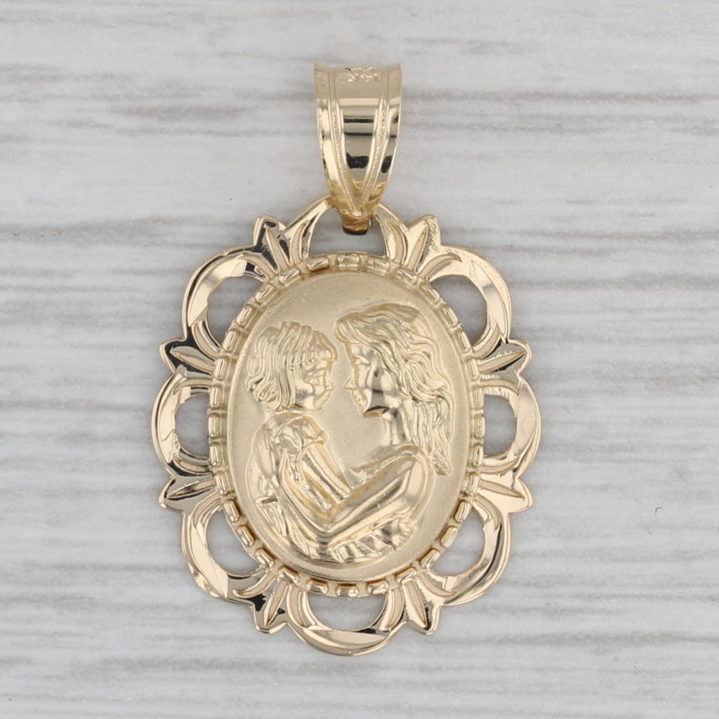 Gray Mother and Child Pendant 14k Yellow Gold Inscription on Back Gift Keepsake
