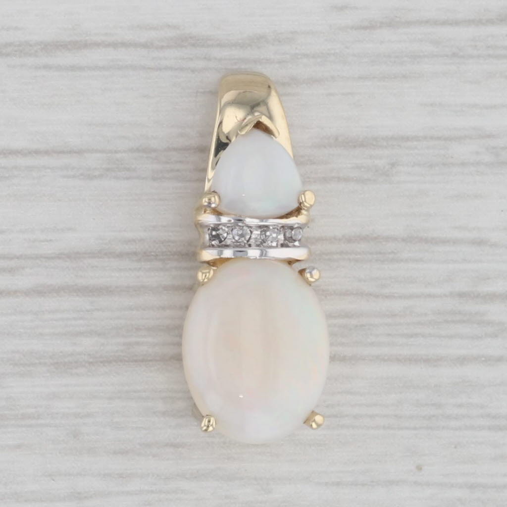 Gray Opal Drop Pendant 10k Yellow Gold Diamond Accents Small
