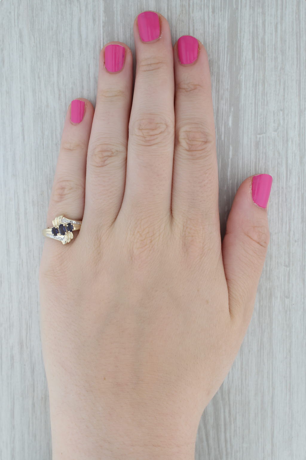 Dark Gray 0.50ctw 3-Stone Iolite Bypass Ring 10k Yellow Gold Size 7.25