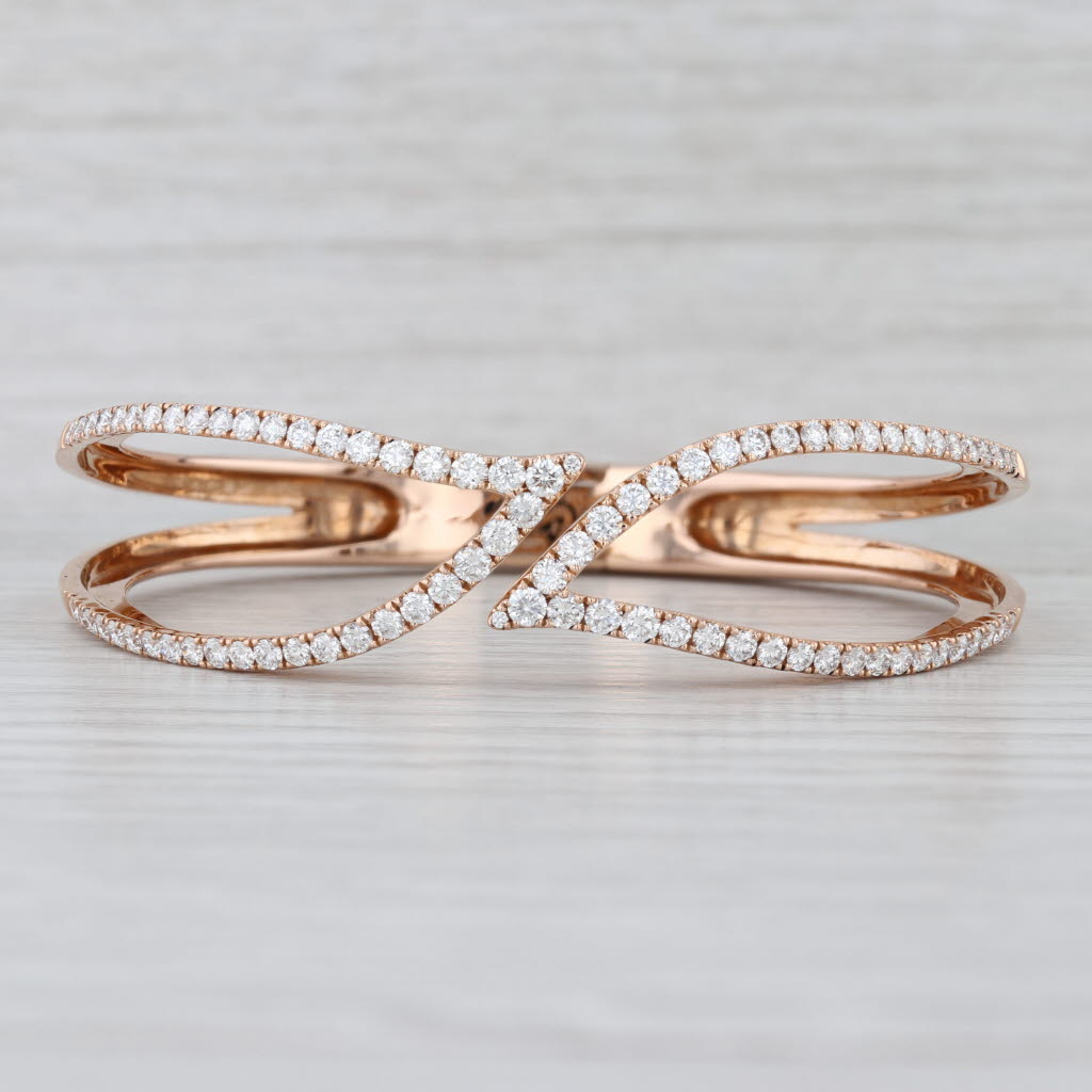 C Krypell 2.92ctw Diamond Double Leaf Hinged Cuff Bangle 18k Rose Gold 6.5"