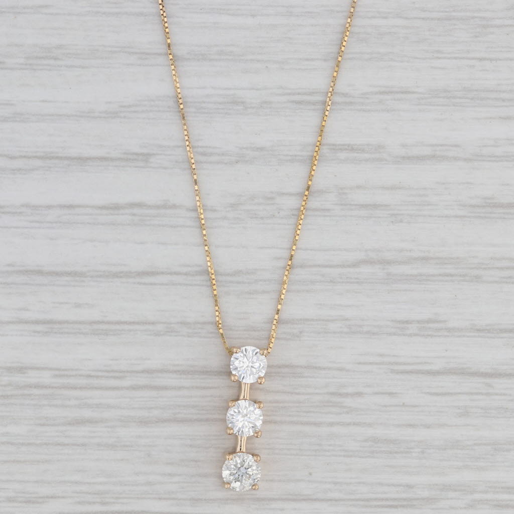 Gray 1ctw Diamond 3-Stone Journey Pendant Necklace 14k Yellow Gold 18" Box Chain