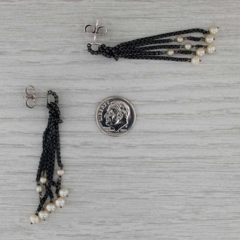 David Yurman Cultured Pearl Chain Fringe Drop Earrings Sterling Silver 18k Gold