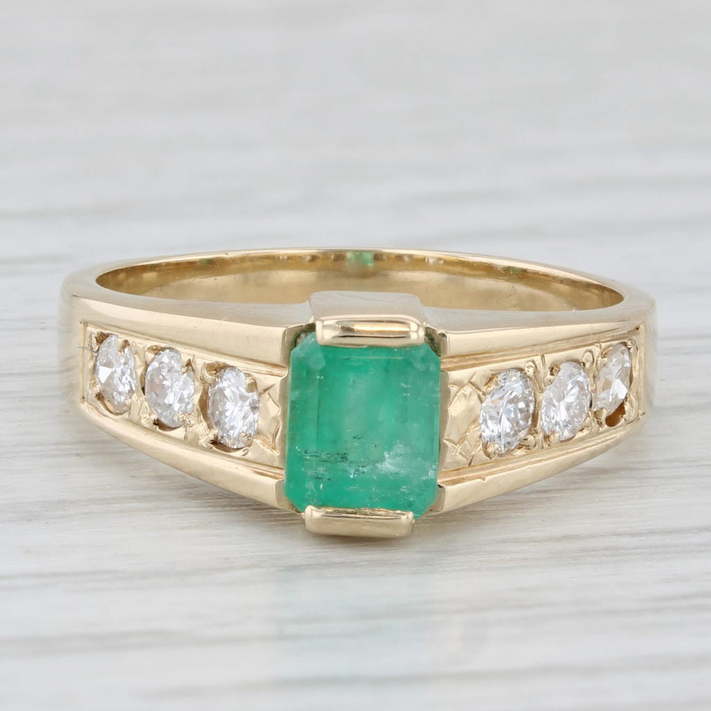 Light Gray 1.20ctw Emerald Diamond Ring 14k Yellow Gold Size 6.75 Cathedral Band