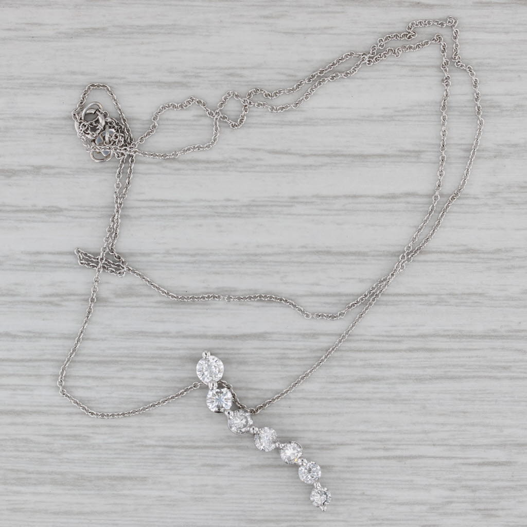 Gray 0.91ctw Diamond Journey Pendant Necklace 14k White Gold 18" Cable Chain
