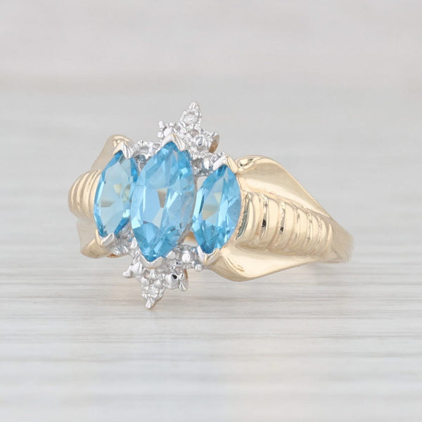 1.25ctw 3-Stone Blue Topaz Diamond Ring 10k Yellow Gold Size 7.25